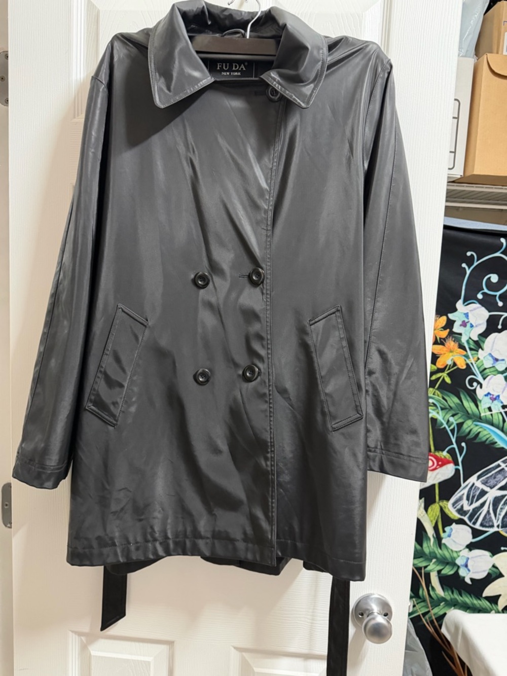FU DA Black Double-Breasted Trench Coat